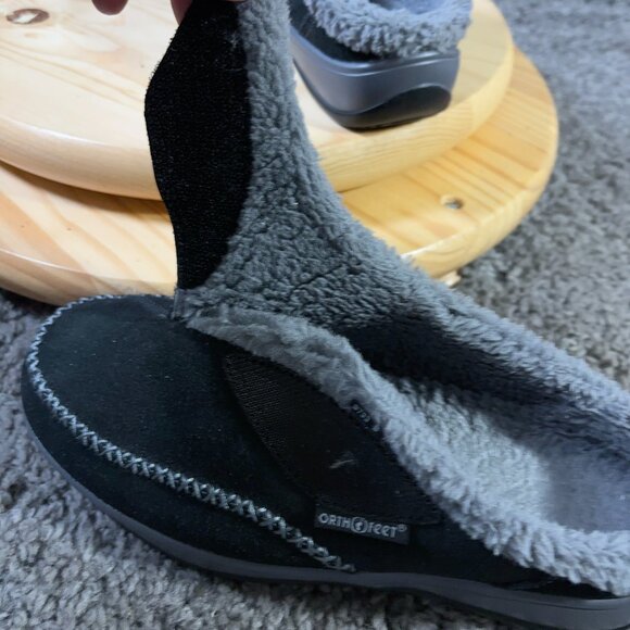 Orthofeet Shoes Charlotte Womens Size 7 Black Suede Slip On Faux Fur Orthopedic - Picture 6 of 8